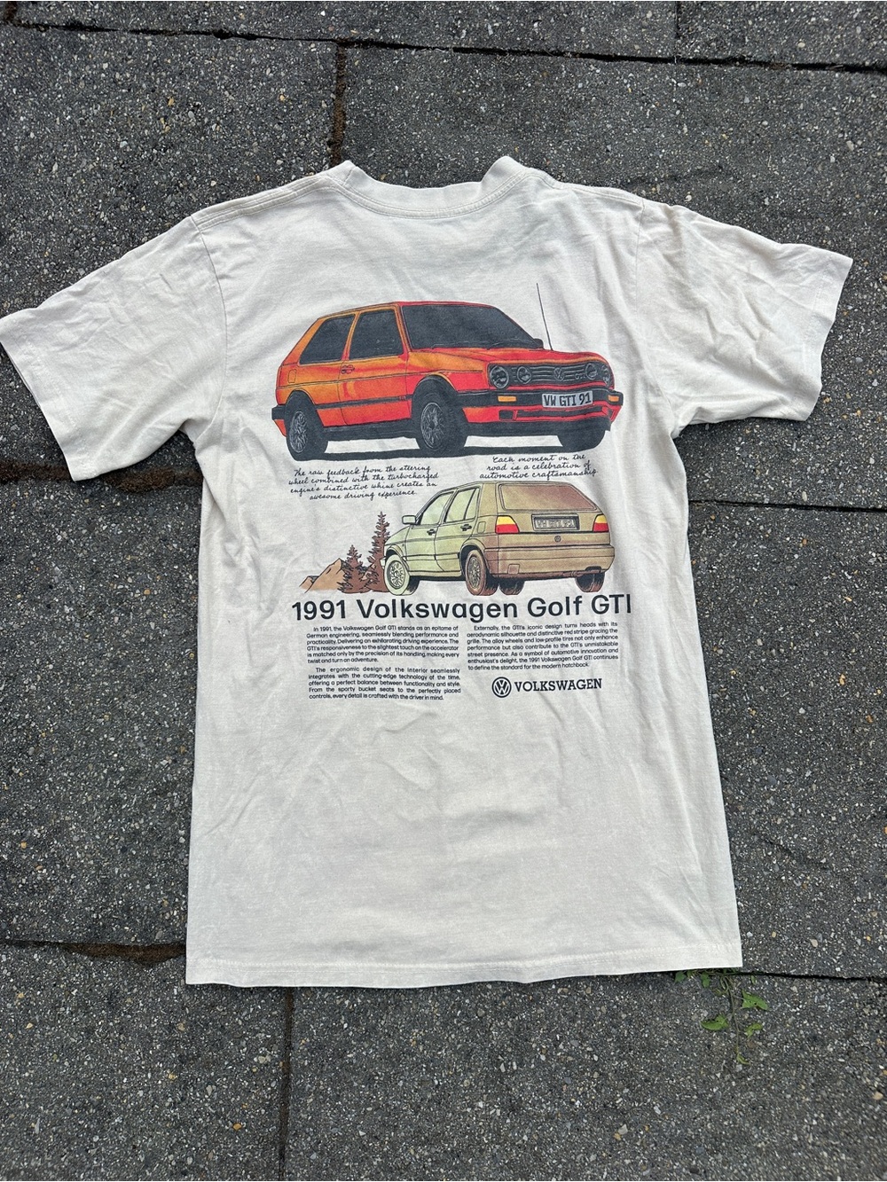 Official Volkswagen VW 1991 Golf GTI Graphic Tee Cream Beige Small S